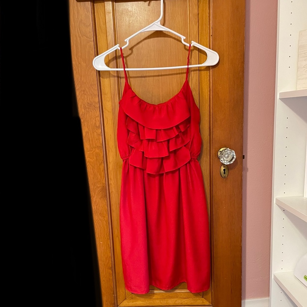 Red Dress with Front Ruffles